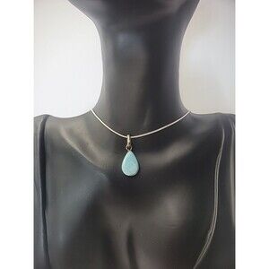 Vintage 925 Sterling Silver Necklace Pendant Larimar Stone Jewelry Fine